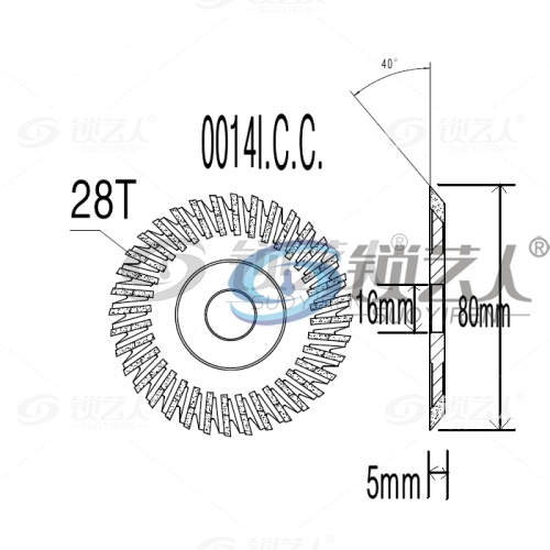 镶钨钢双面角度铣刀-0014I.C.C. φ80x5.0xφ16x36Tx40° 适用钥匙机竞技P2，竞技P1\文兴100G2\100G3\Q29\100G5