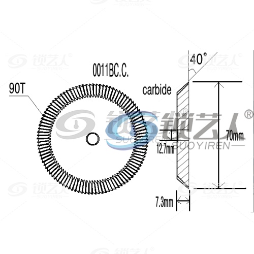 【屠龙刀】钨钢双面双角度刀-0011B C.C.钥匙机面铣刀 φ70x7.3xφ12.7x90Tx40° 适用文兴201，100,101,219,Q27, Q11左刀， Q27A， JA-301