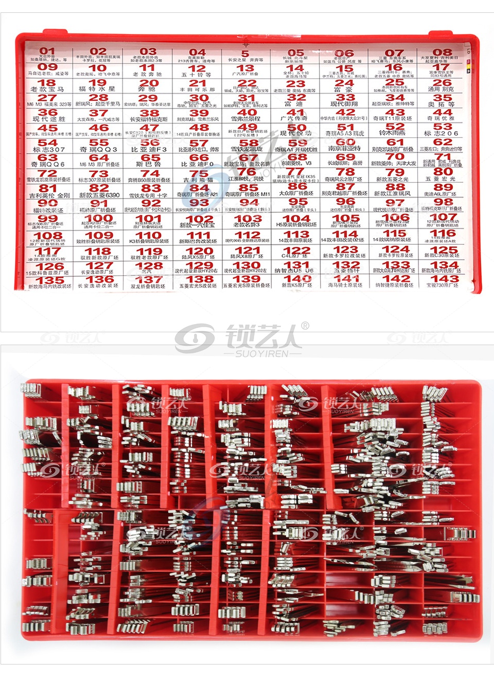 汽车折叠钥匙头套装 适用于130多种车型（每种五个） 折叠钥匙坯整理盒 折叠坯存盛放 锁匠必备